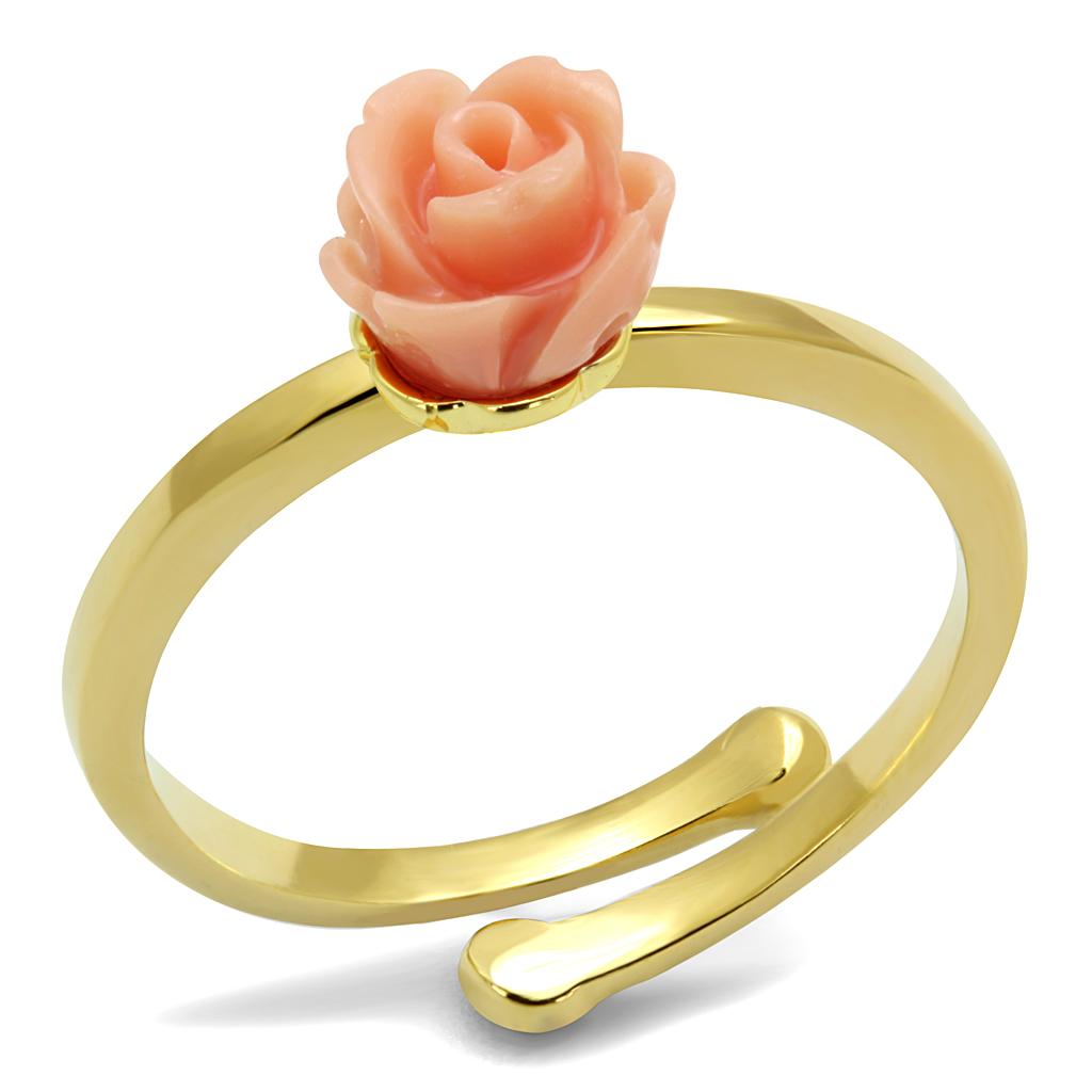 LO4059 - Flash Gold Brass Ring with Synthetic Synthetic Stone in Light Peach-0