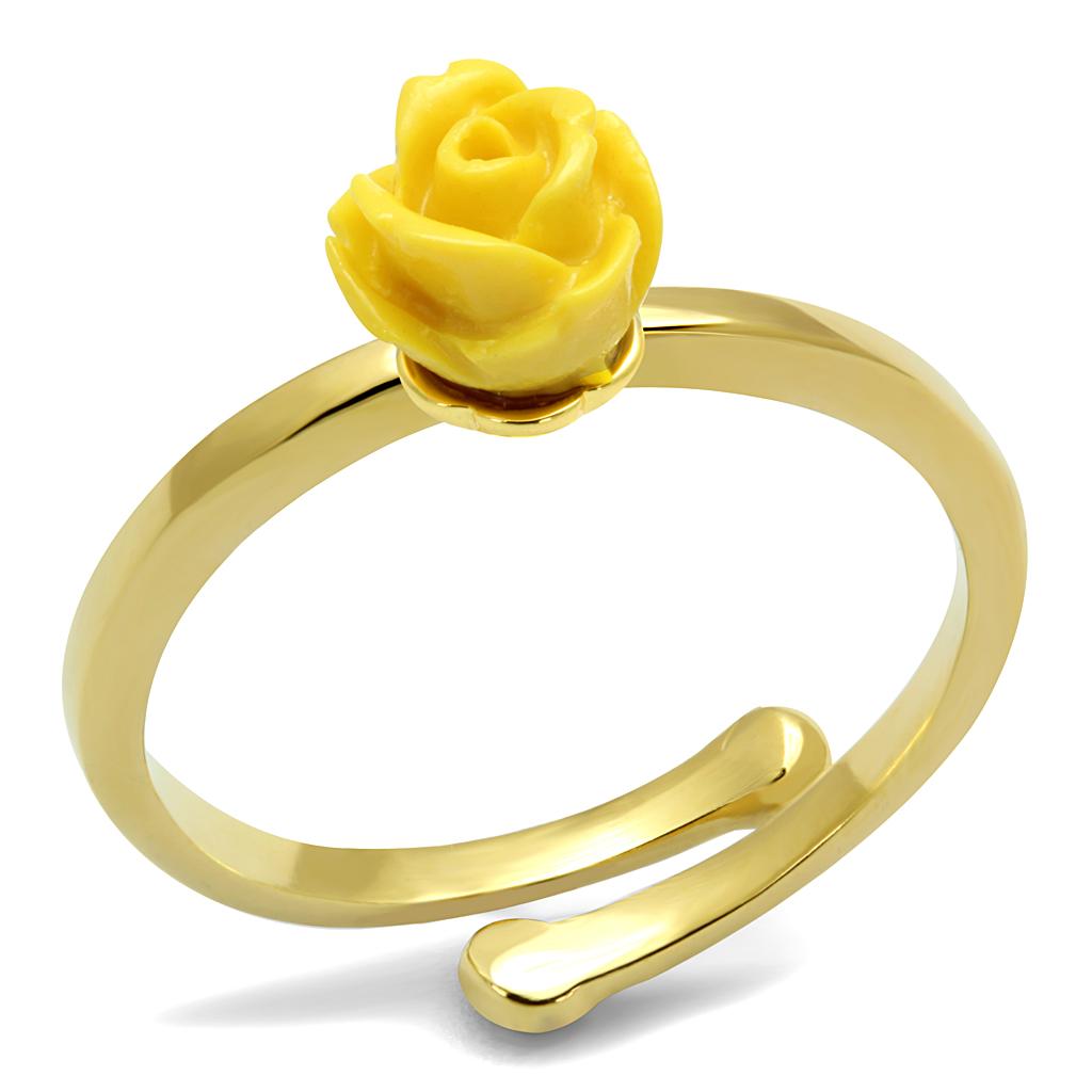 LO4061 - Flash Gold Brass Ring with Synthetic Synthetic Stone in Topaz-0