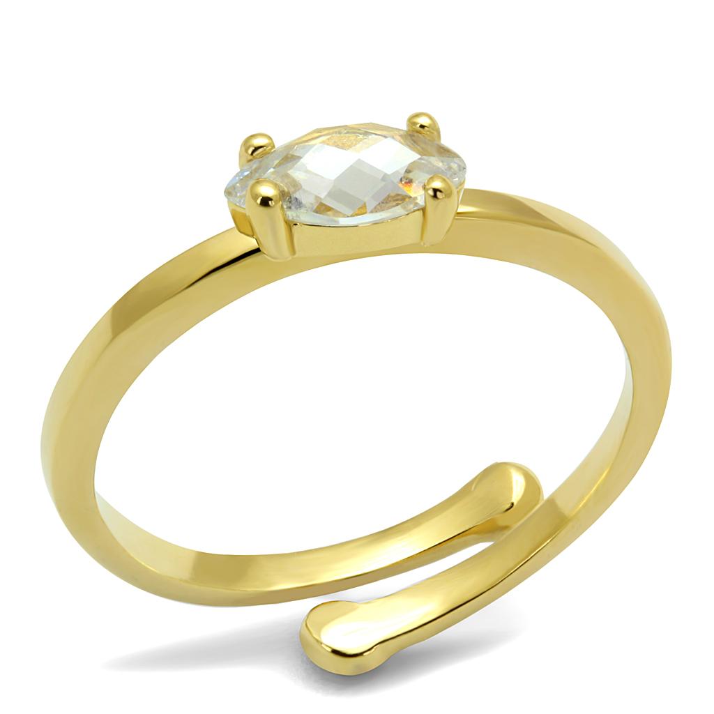 LO4067 - Flash Gold Brass Ring with AAA Grade CZ  in Clear-0