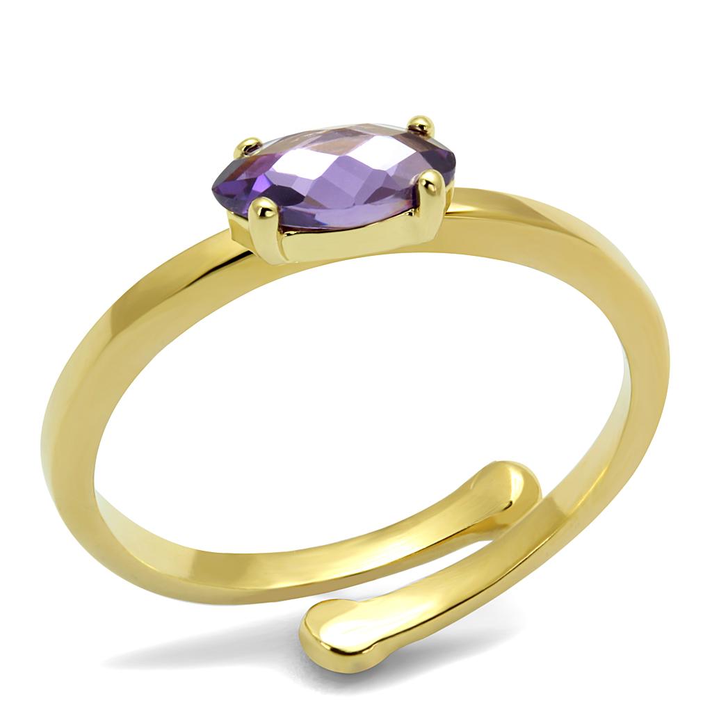 LO4068 - Flash Gold Brass Ring with AAA Grade CZ  in Amethyst-0