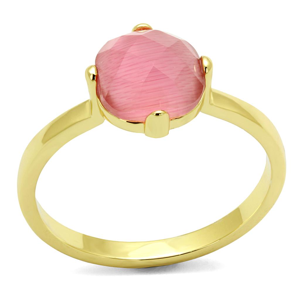 LO4075 - Flash Gold Brass Ring with Synthetic Cat Eye in Rose-0