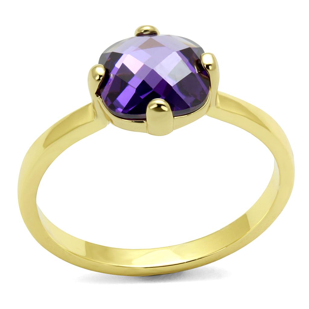 LO4076 - Flash Gold Brass Ring with AAA Grade CZ  in Amethyst-0