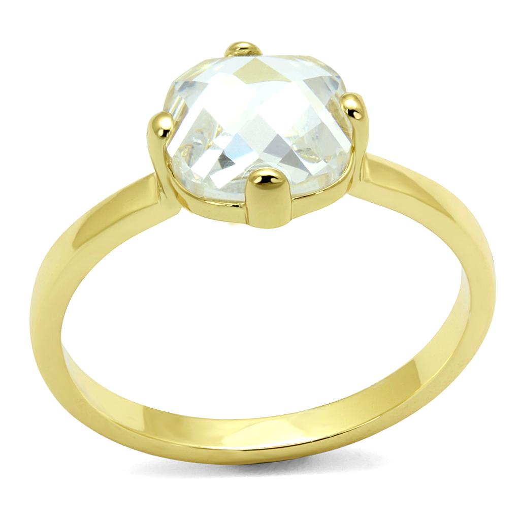 LO4078 - Flash Gold Brass Ring with AAA Grade CZ  in Clear-0