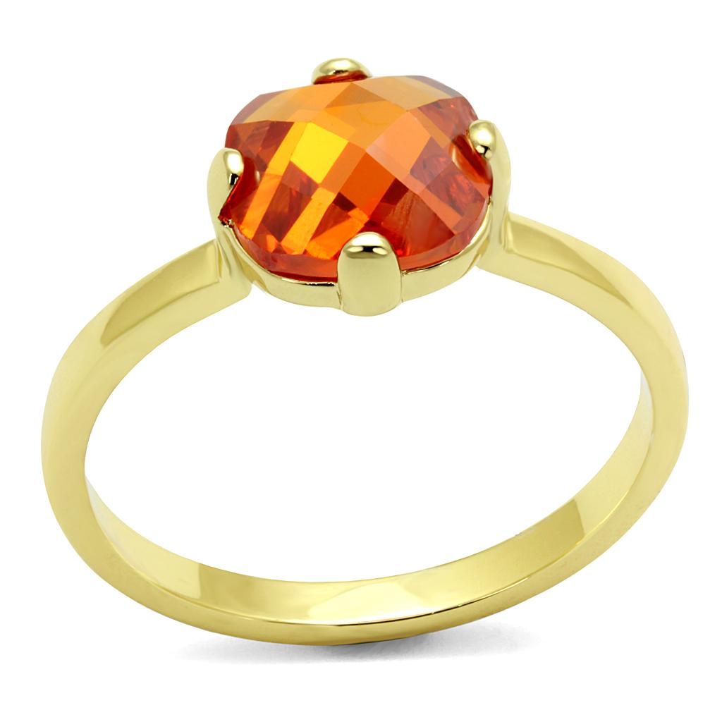 LO4079 - Flash Gold Brass Ring with AAA Grade CZ  in Orange-0