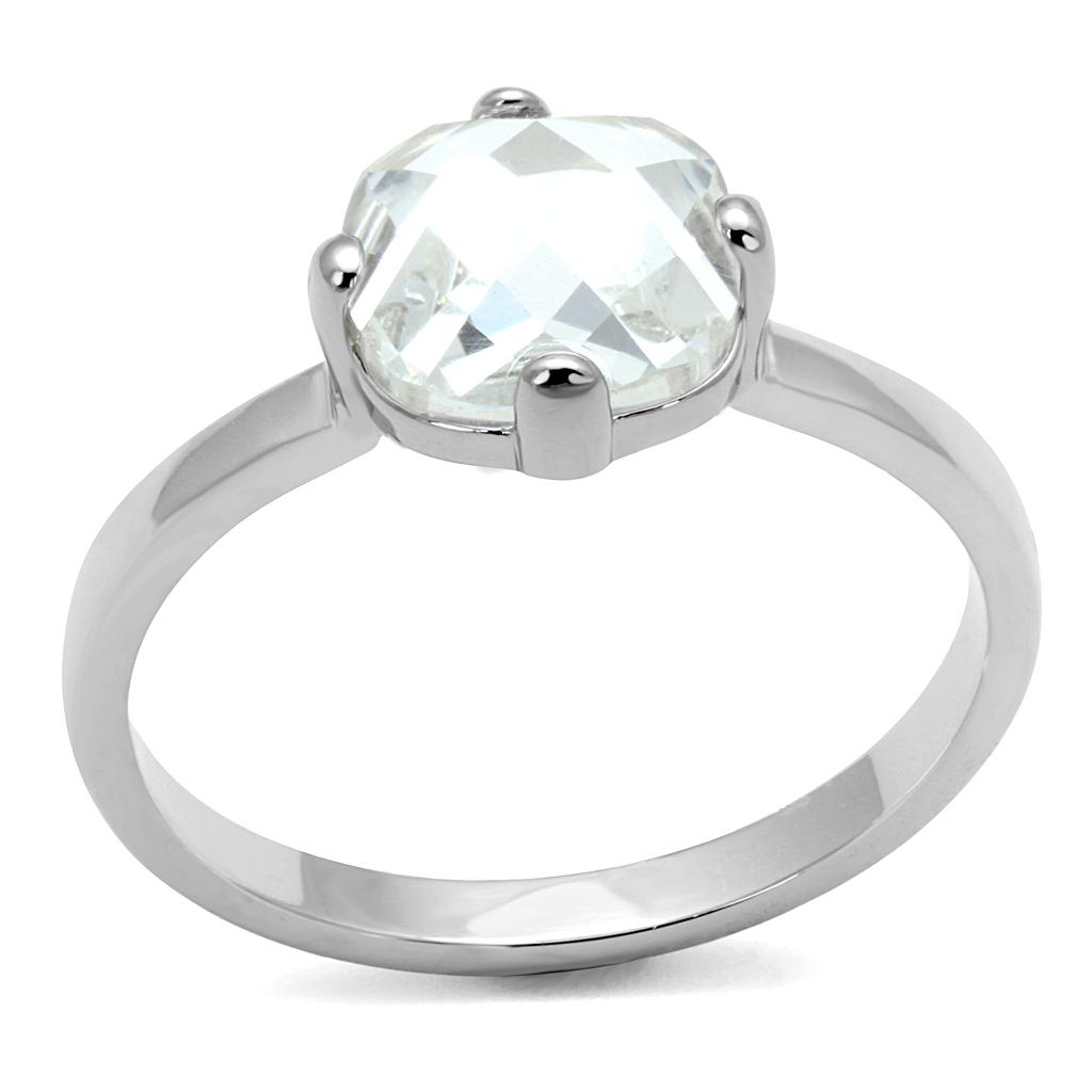 LO4080 - Rhodium Brass Ring with AAA Grade CZ  in Clear-0