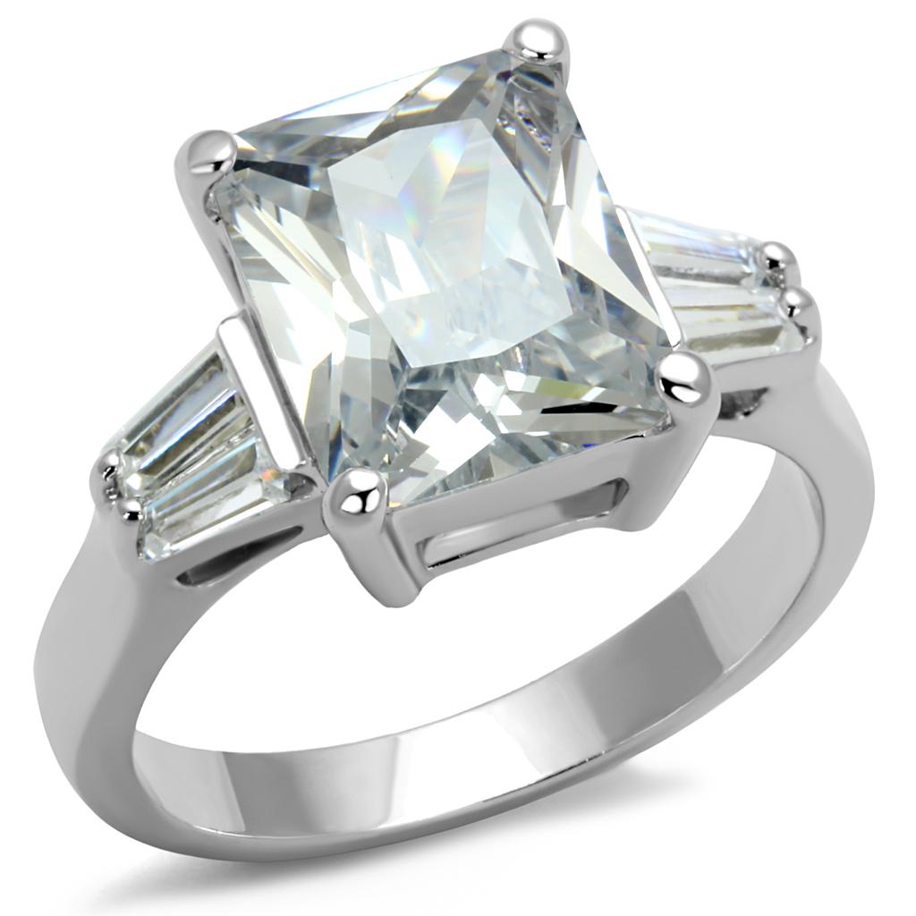 LO4091 - Rhodium Brass Ring with AAA Grade CZ  in Clear-0