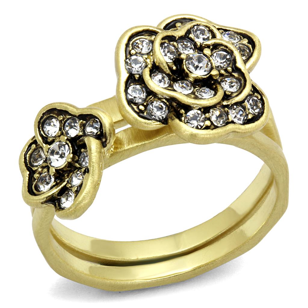 LO4111 - Antique Copper Brass Ring with Top Grade Crystal  in Clear-0