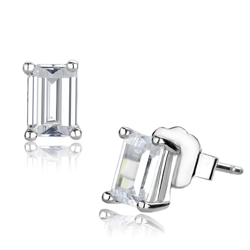 LO4128 - Rhodium Brass Earrings with AAA Grade CZ  in Clear-0