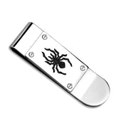 LO4130 - Rhodium Brass Money clip with Epoxy  in Jet-0