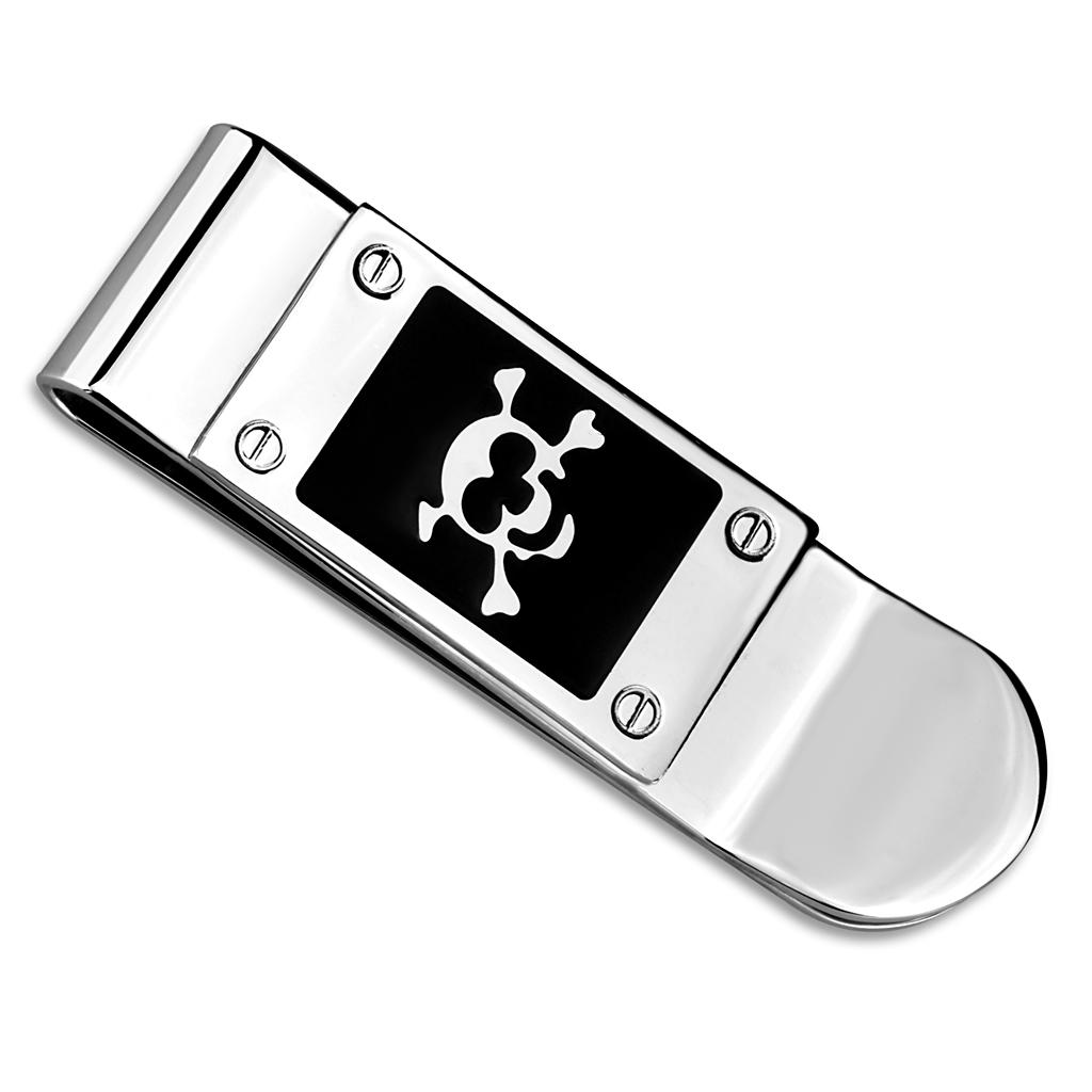 LO4131 - Rhodium Brass Money clip with Epoxy  in Jet-0