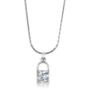 LO4150 - Rhodium Brass Chain Pendant with AAA Grade CZ  in Clear-0
