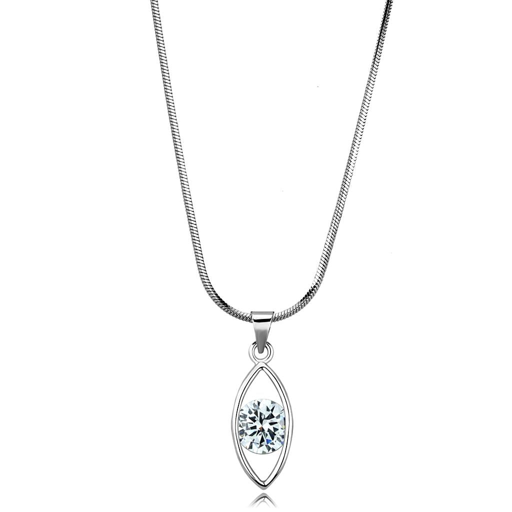 LO4157 - Rhodium Brass Chain Pendant with AAA Grade CZ  in Clear-0