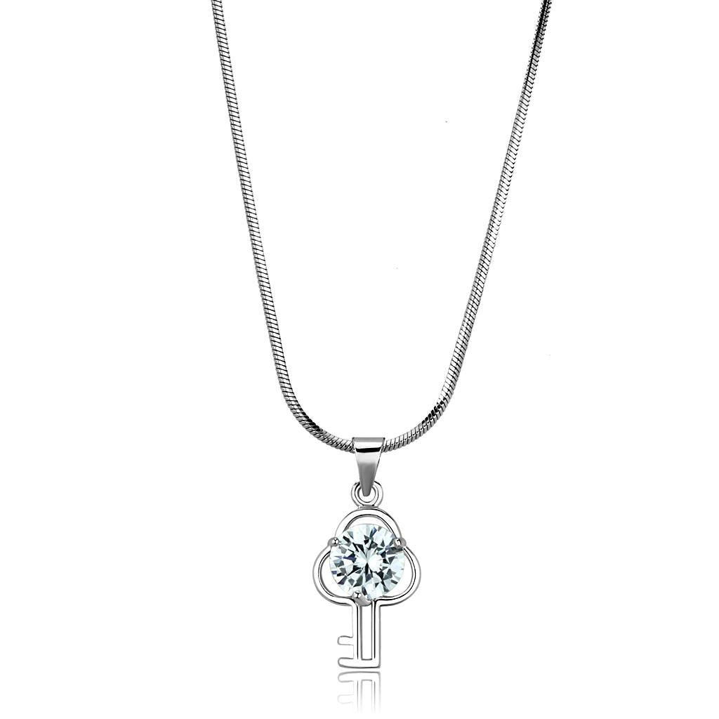 LO4161 - Rhodium Brass Chain Pendant with AAA Grade CZ  in Clear-0