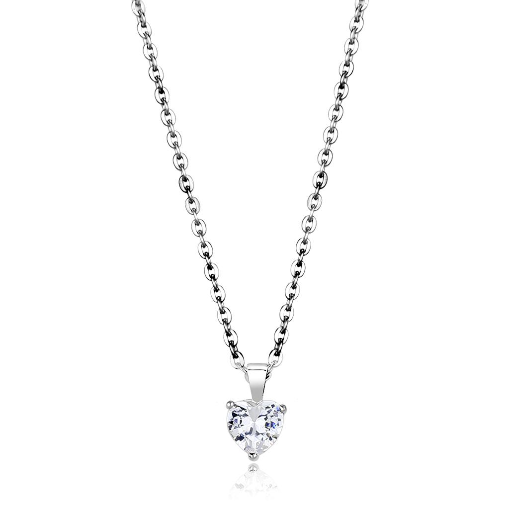 LO4171-16+2 - Rhodium Brass Chain Pendant with AAA Grade CZ  in Clear-0