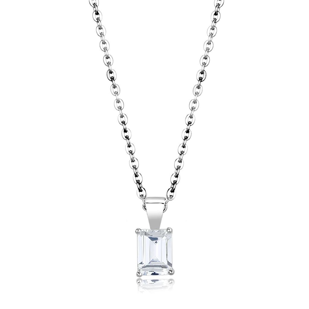 LO4172-16+2 - Rhodium Brass Chain Pendant with AAA Grade CZ  in Clear-0