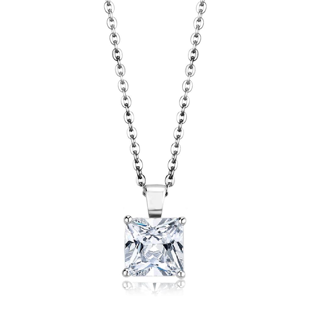 LO4173 - Rhodium Brass Chain Pendant with AAA Grade CZ  in Clear-0