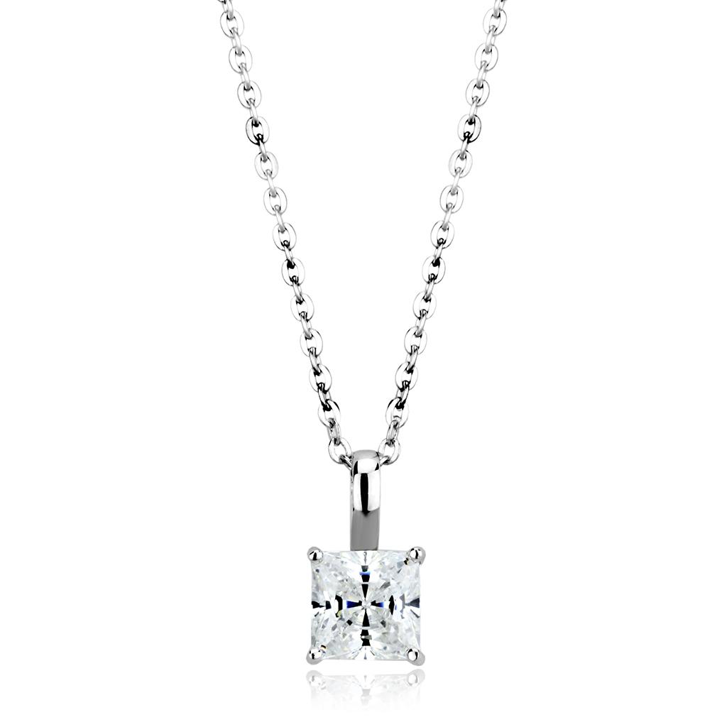 LO4174 - Rhodium Brass Chain Pendant with AAA Grade CZ  in Clear-0