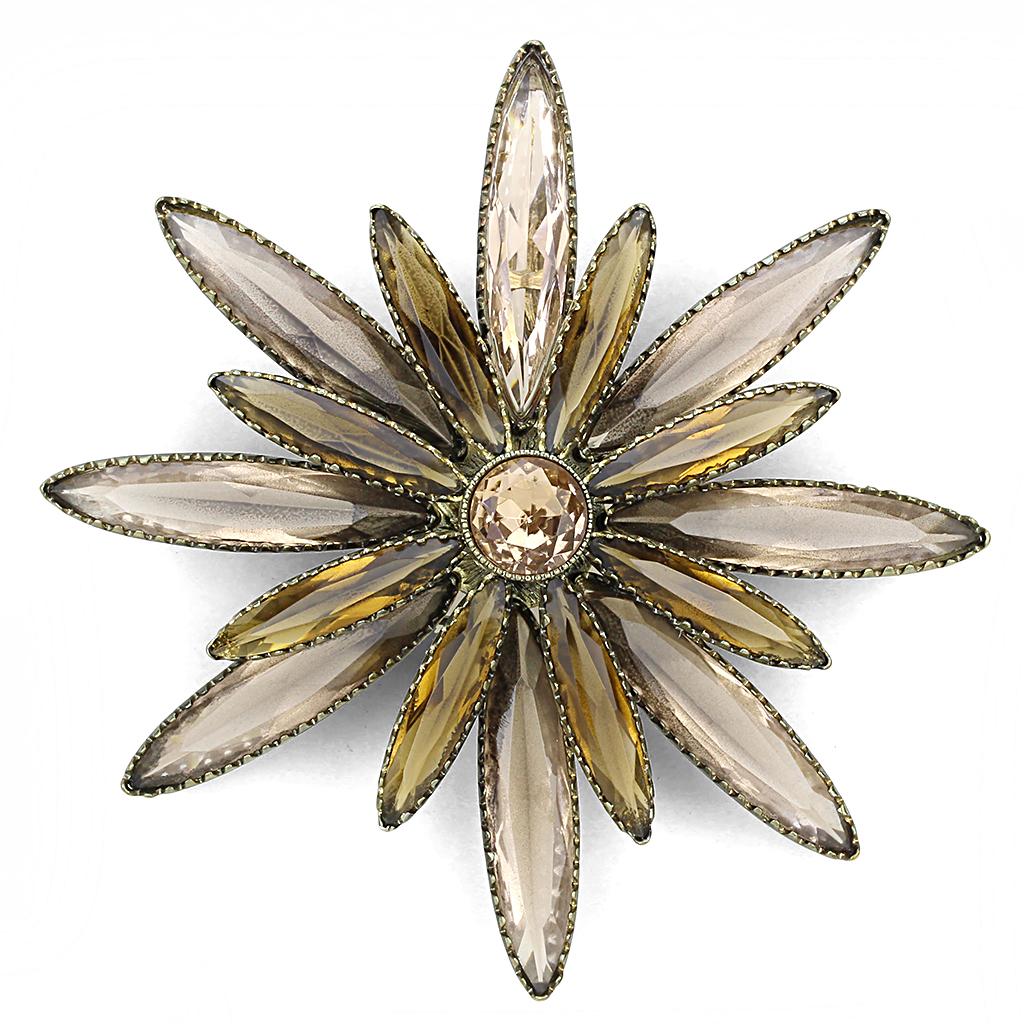 LO4176 - Antique Copper Brass Brooches with Synthetic Synthetic Glass in Champagne-0