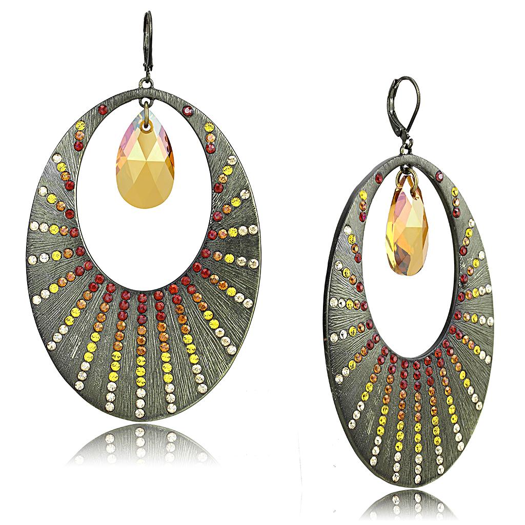 LO4177 - Antique Copper Brass Earrings with Top Grade Crystal  in Champagne-0