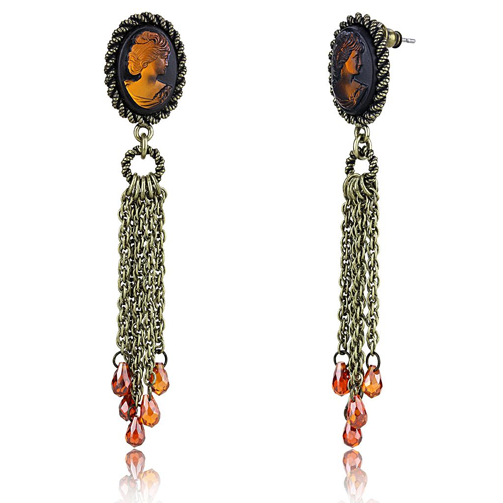 LO4185 - Antique Copper Brass Earrings with Synthetic Synthetic Stone in Smoked Quartz-0