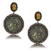 LO4190 - Antique Copper Brass Earrings with Synthetic Synthetic Stone in Smoked Quartz-0