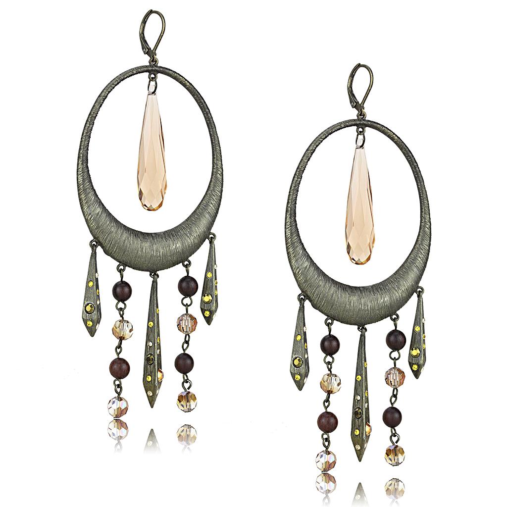 LO4192 - Antique Copper Brass Earrings with Synthetic Synthetic Glass in Champagne-0