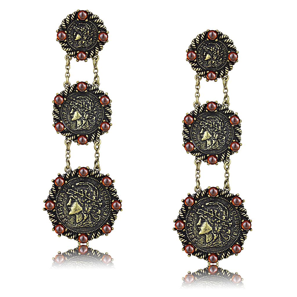 LO4196 - Antique Copper Brass Earrings with AAA Grade CZ  in Garnet-0