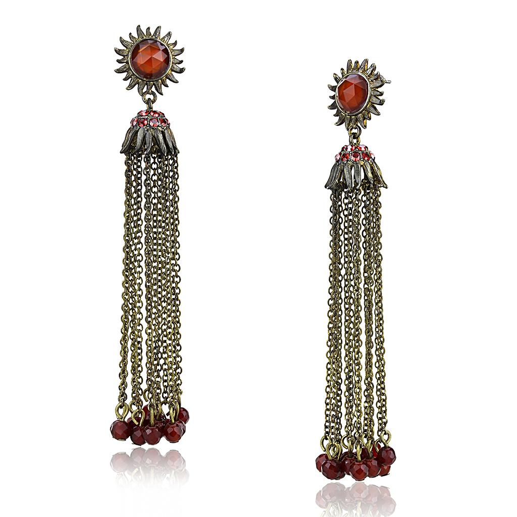 LO4197 - Antique Copper Brass Earrings with Synthetic Onyx in Garnet-0