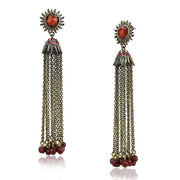 LO4197 - Antique Copper Brass Earrings with Synthetic Onyx in Garnet-0