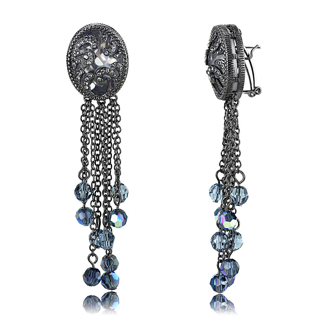 LO4199 - TIN Cobalt Black Brass Earrings with AAA Grade CZ  in Clear-0