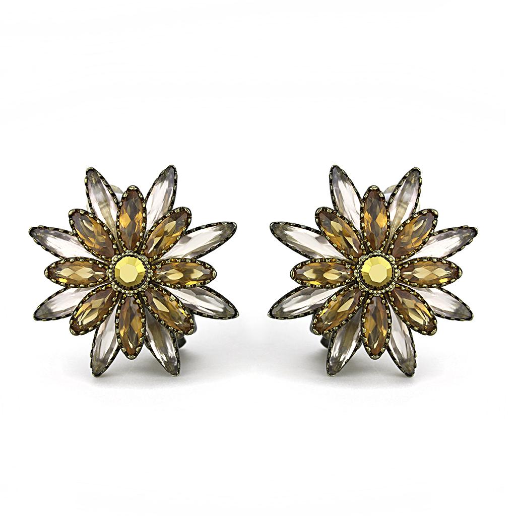 LO4200 - Antique Copper Brass Earrings with Synthetic Synthetic Glass in Multi Color-0