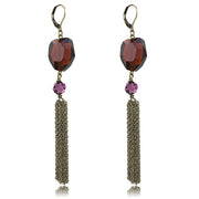 LO4202 - Antique Copper Brass Earrings with Synthetic Synthetic Glass in Garnet-0
