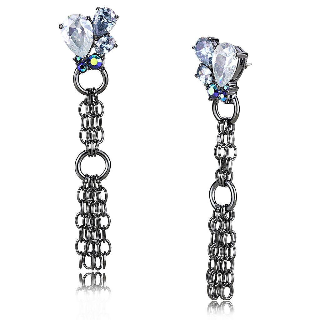 LO4204 - TIN Cobalt Black Brass Earrings with AAA Grade CZ  in Clear-0