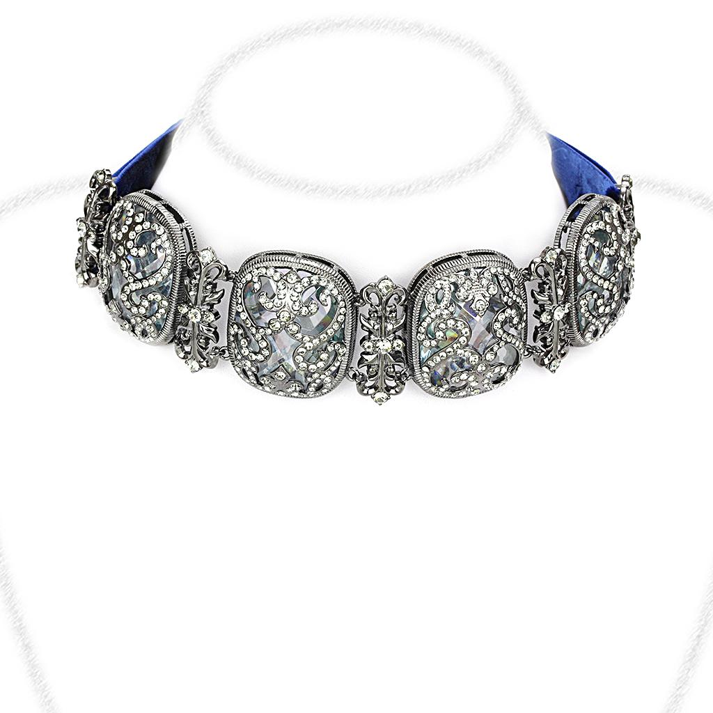 LO4206 - TIN Cobalt Black Brass Necklace with AAA Grade CZ  in Clear-0