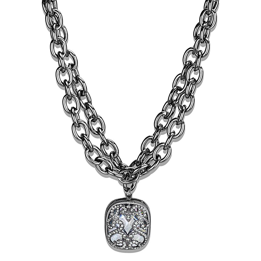 LO4207 - TIN Cobalt Black Brass Necklace with AAA Grade CZ  in Clear-0
