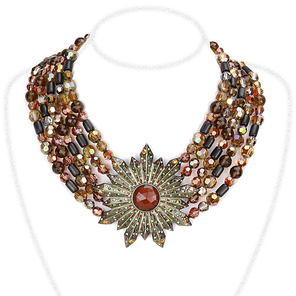 LO4210 - Antique Copper Brass Necklace with Synthetic Onyx in Garnet-0