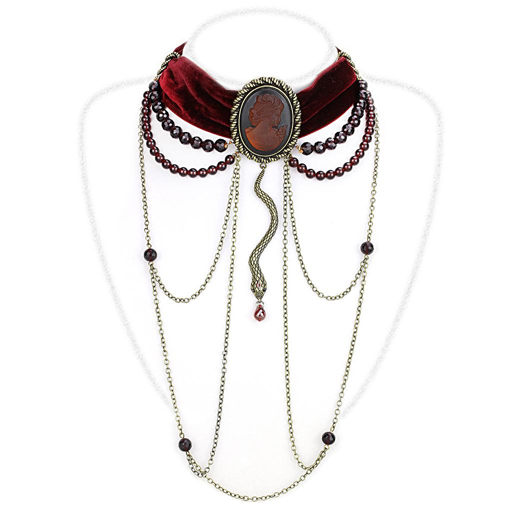LO4212 - Antique Copper Brass Necklace with Synthetic Synthetic Stone in Smoked Quartz-0