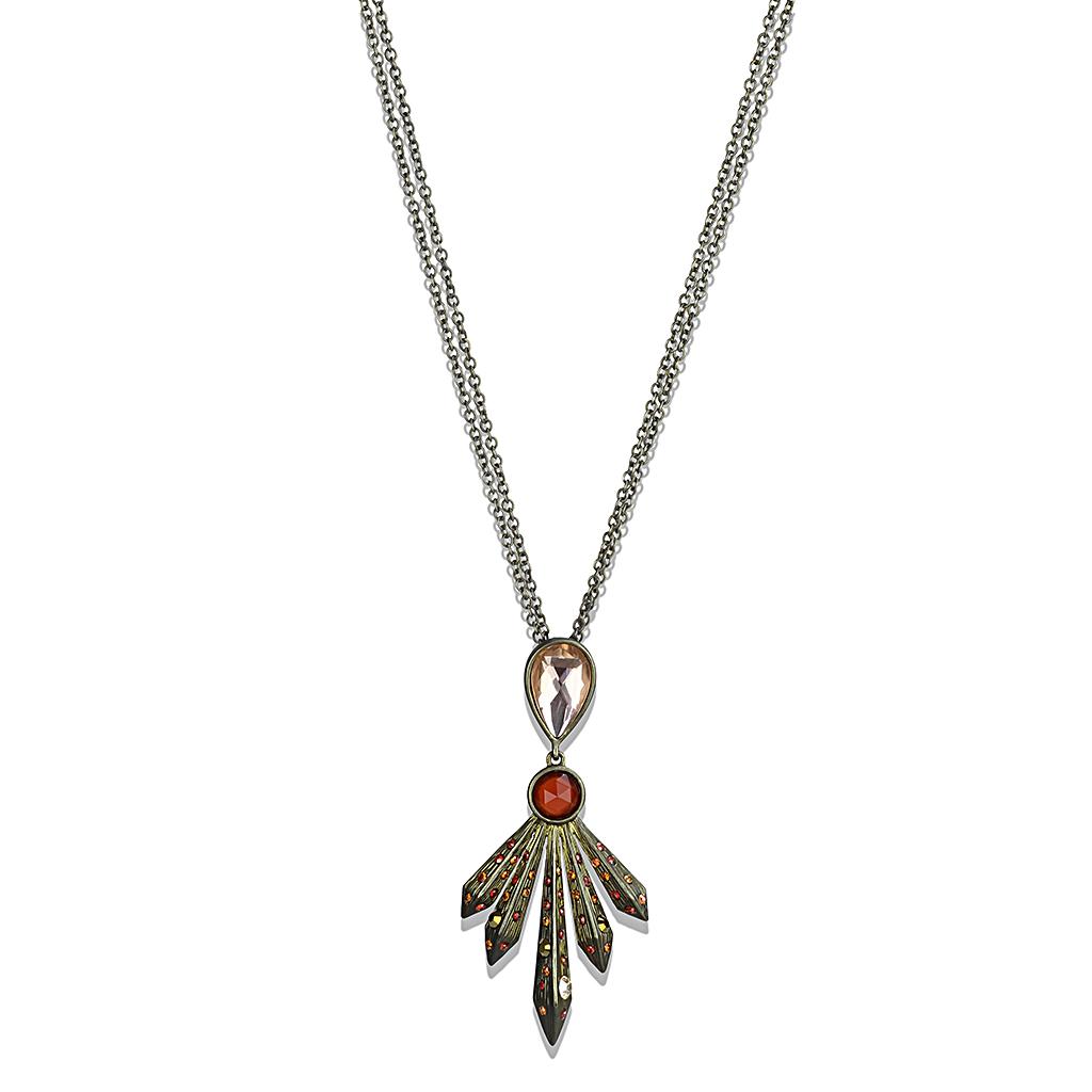 LO4216 - Antique Copper Brass Necklace with Synthetic Synthetic Glass in Champagne-0