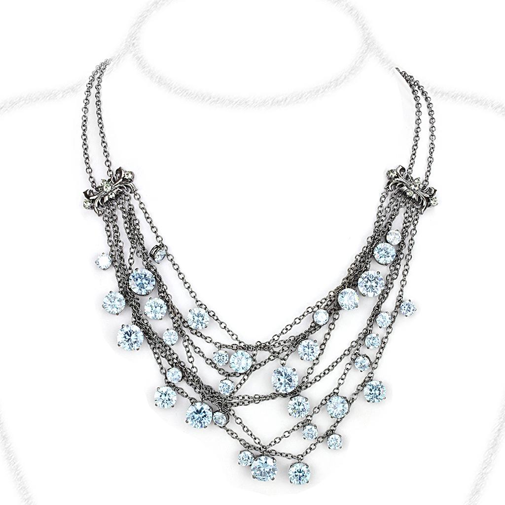 LO4217 - TIN Cobalt Black Brass Necklace with AAA Grade CZ  in Clear-0