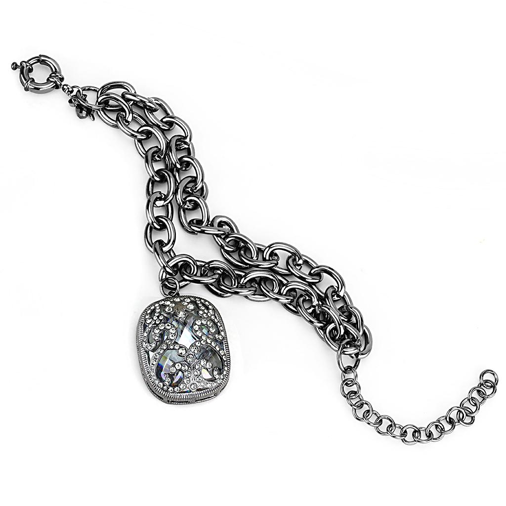 LO4222 - TIN Cobalt Black Brass Bracelet with AAA Grade CZ  in Clear-0