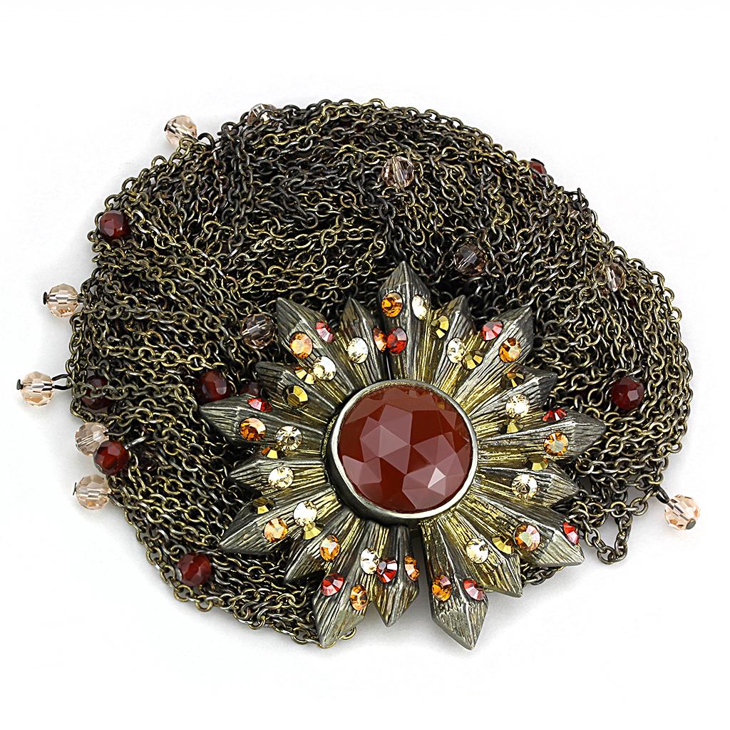 LO4224 - Antique Copper Brass Bracelet with Synthetic Onyx in Garnet-0