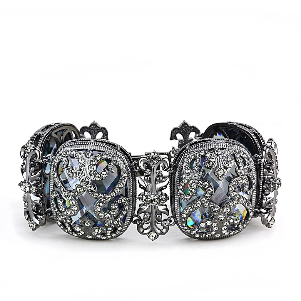 LO4225 - TIN Cobalt Black Brass Bracelet with AAA Grade CZ  in Clear-0