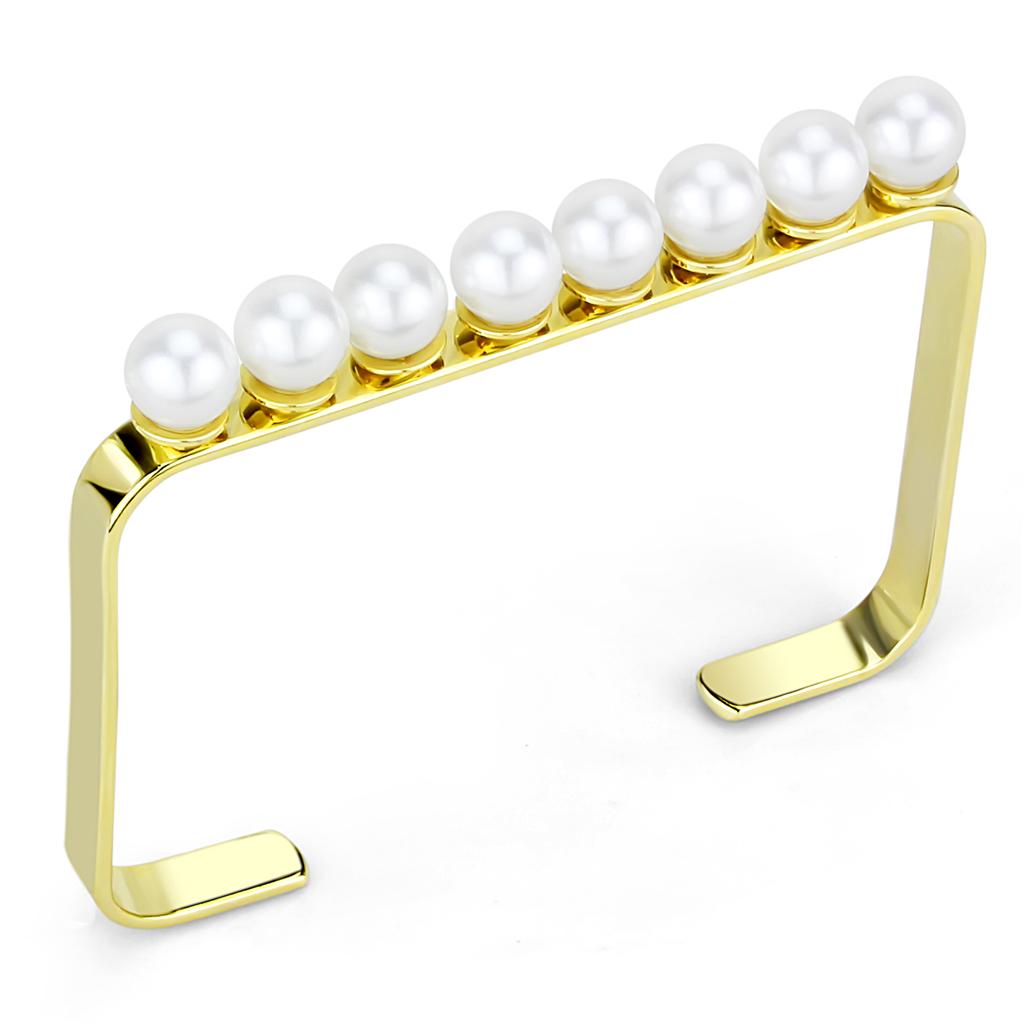LO4232 - Gold Brass Bangle with Synthetic Pearl in White-0