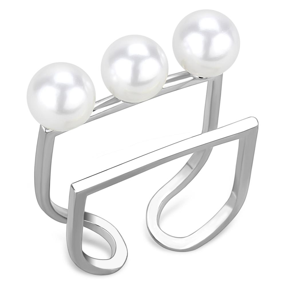 LO4253 - Rhodium Brass Ring with Synthetic Pearl in White-0