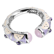 LO4268 - Rhodium Brass Bangle with Synthetic  in Rose-0