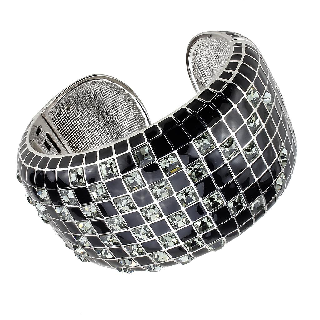 LO4272 - Rhodium Brass Bangle with Top Grade Crystal  in Black Diamond-0