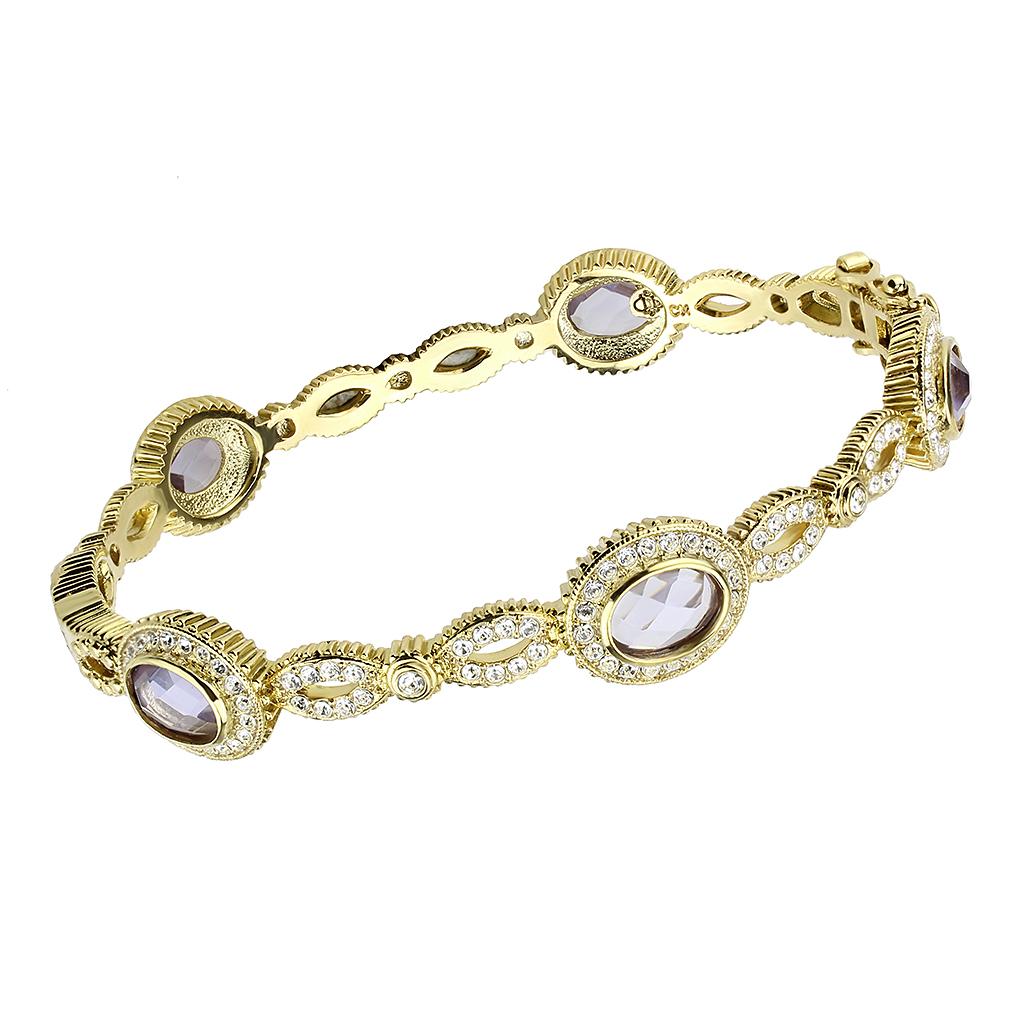 LO4273 - Gold Brass Bangle with Synthetic  in Light Amethyst-0