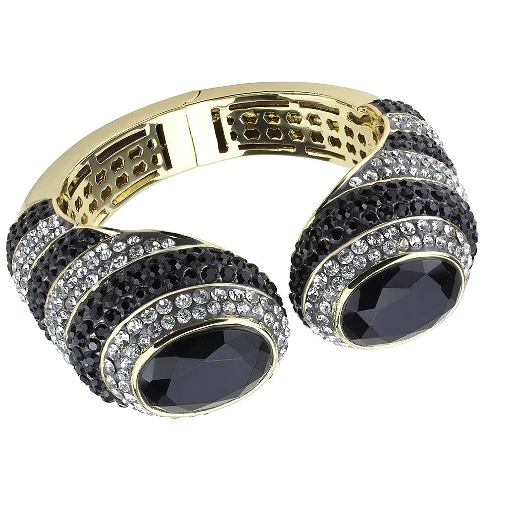 LO4274 - Gold Brass Bangle with Synthetic  in Jet-0