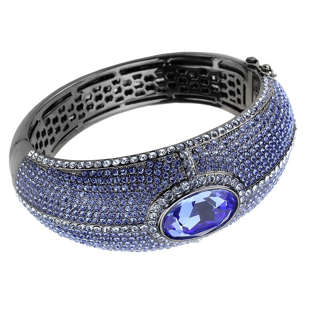 LO4283 - TIN Cobalt Black Brass Bangle with Top Grade Crystal  in Sapphire-0