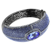 LO4283 - TIN Cobalt Black Brass Bangle with Top Grade Crystal  in Sapphire-0